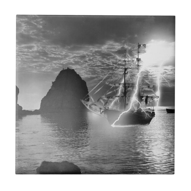Pirate Ship Catalina Island Lightning Ceramic Tile (Front)
