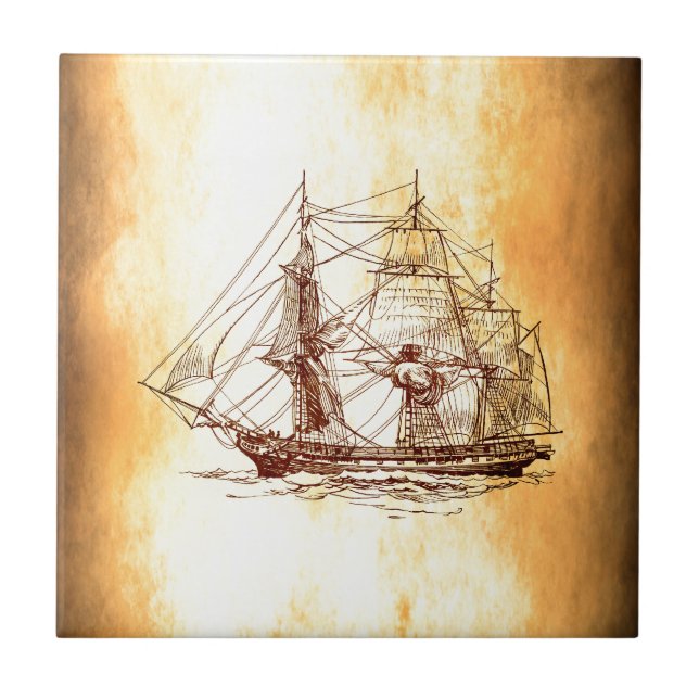 pirate ship ceramic tile (Front)