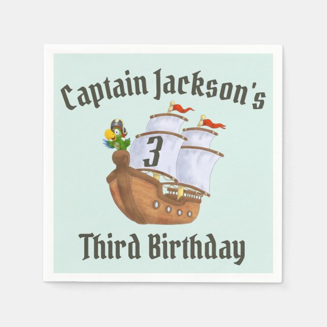 Pirate Ship Children's Birthday Party Napkin (Front)