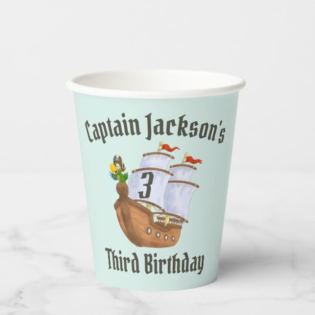 Pirate Ship Children's Birthday Party Paper Cups (Front)
