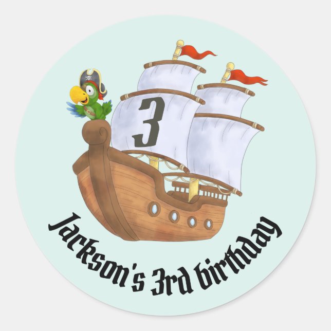 Pirate Ship Children's Birthday With Age Classic Round Sticker (Front)