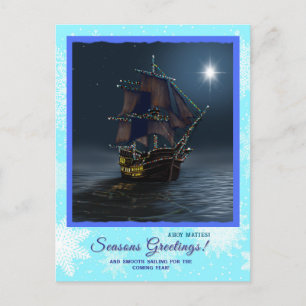 Pirate ship Christmas greeting postcard nautical 