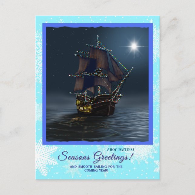 Pirate ship Christmas greeting postcard nautical  (Front)