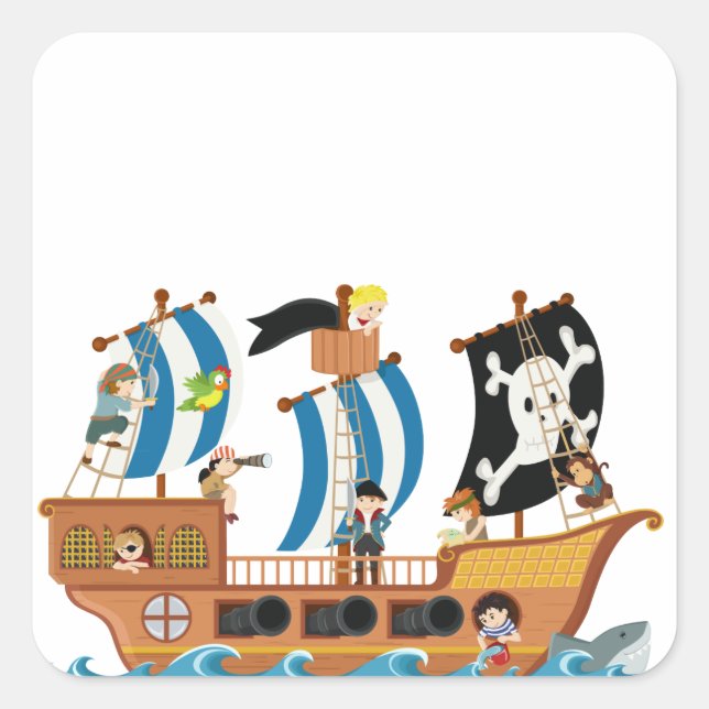 Pirate ship corsair square sticker (Front)