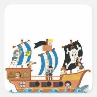Pirate ship corsair square sticker