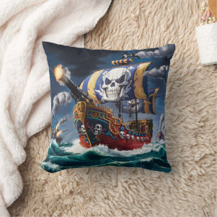 Pirate Ship Engages In Battle On Stormy Seas Cushion