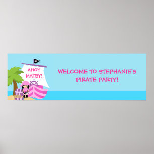 Pirate Ship Girl Birthday Party Banner Poster