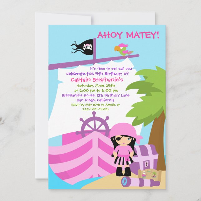 Pirate Ship Girl Birthday Party Invitation (Front)