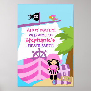 Pirate Ship Girl Birthday Party Poster