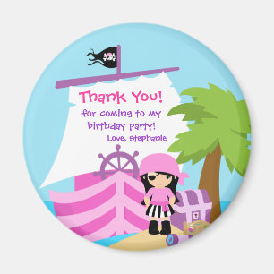 Pirate Ship Girl Birthday Party Thank You Magnet
