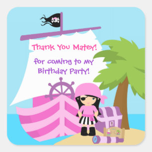 Pirate Ship Girl Birthday Thank You Sticker
