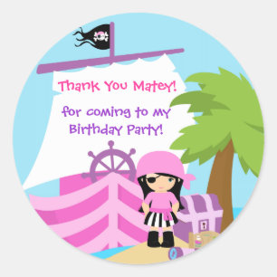 Pirate Ship Girl Birthday Thank You Sticker