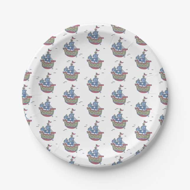 Pirate Ship Happy Birthday Paper Plate (Front)