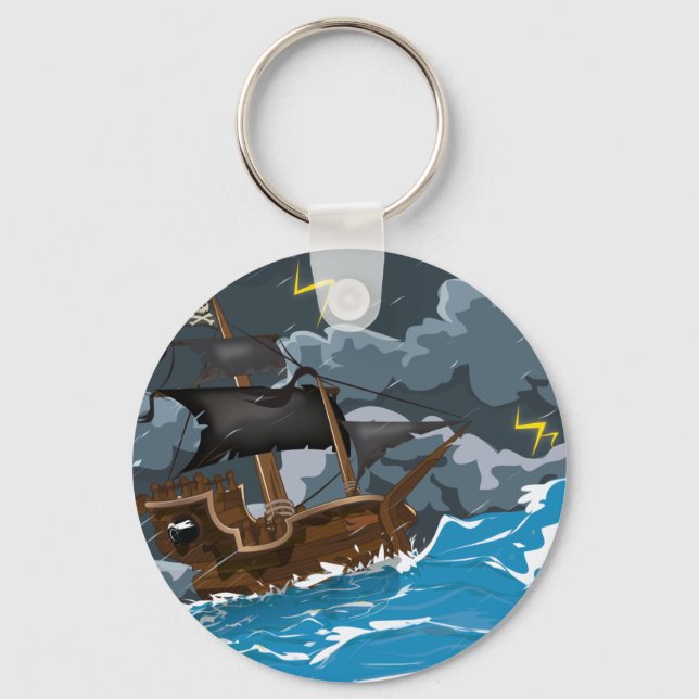 Pirate Ship in Storm Key Ring (Front)