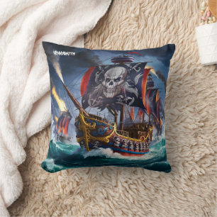 Pirate Ship in Stormy Dusk Seas Cushion