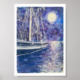 Pirate Ship in the Moonlight Poster