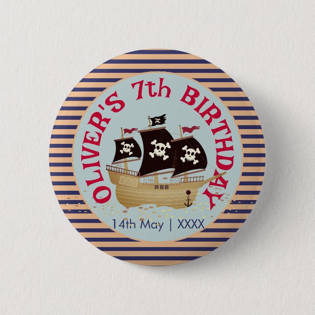 Pirate Ship Kids Birthday Party 6 Cm Round Badge (Front)