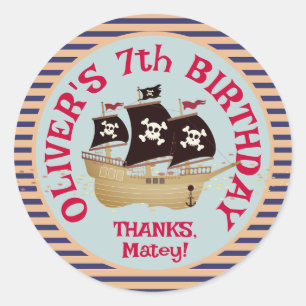 Pirate Ship Kids Birthday Party Classic Round Sticker