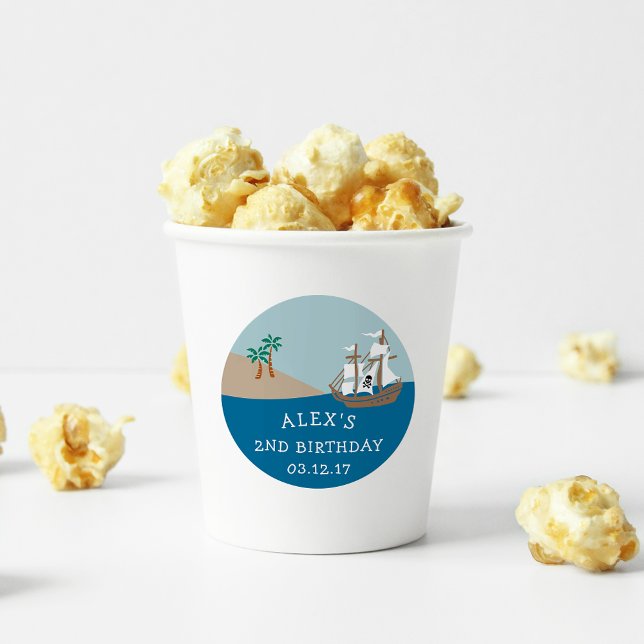 Pirate Ship Kids Birthday Party Classic Round Sticker (Creator Uploaded)