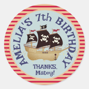 Pirate Ship Kids Birthday Party Classic Round Sticker