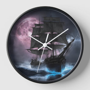 Pirate Ship lightning strawberry moon Personalise Clock