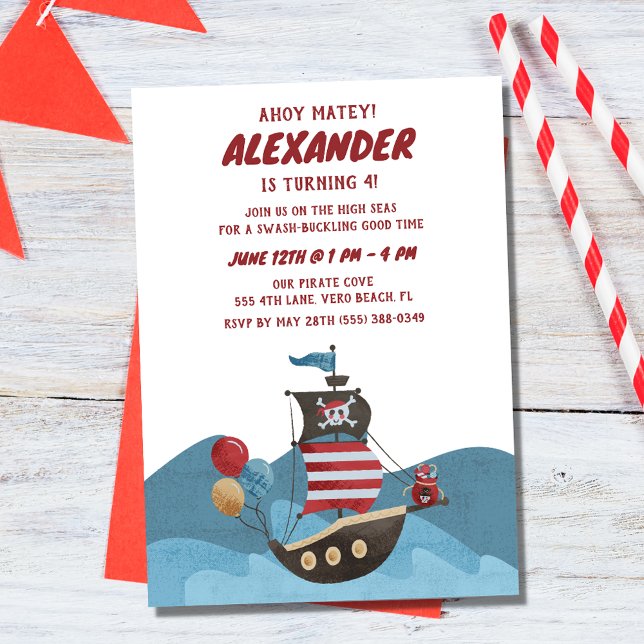 Pirate Ship Nautical Ahoy Boy Birthday Party  Invitation (Pirate Ship Nautical Ahoy Boy Birthday Party Invitation
)