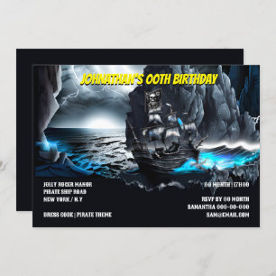 Pirate ship nautical night sea moonlight mountains invitation