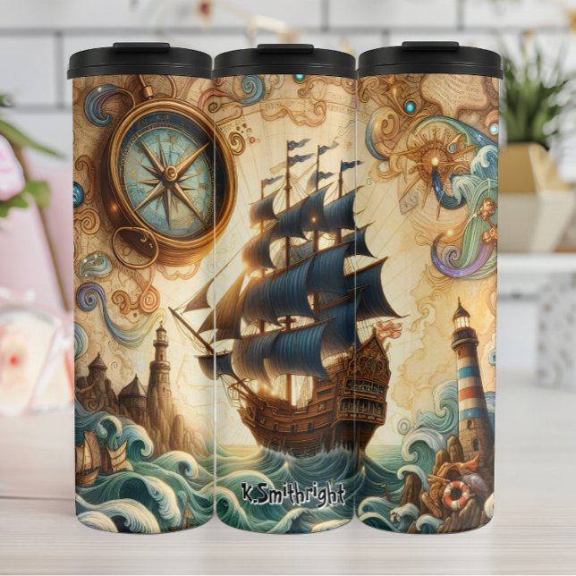 Pirate Ship on the High Seas Thermal Tumbler (Creator Uploaded)