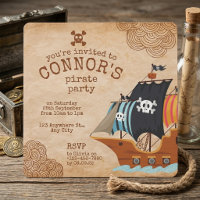 Pirate Ship Parchment Map Treasure Hunt Birthday