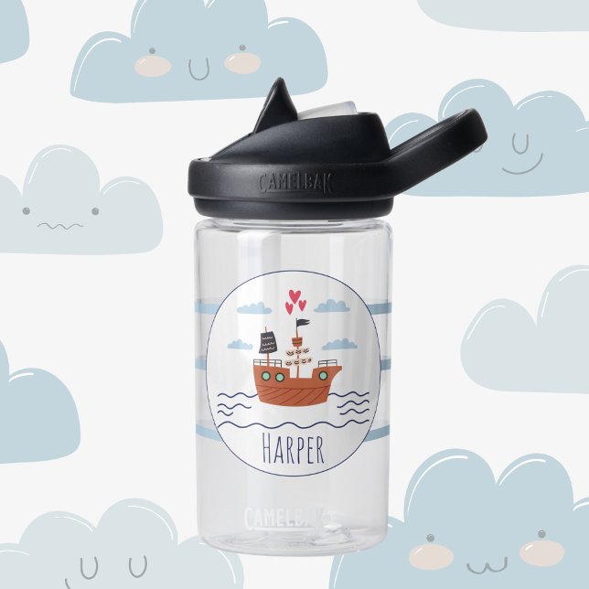 Pirate Ship Personalised Kids Water Bottle (Sailor's Adventure Personalized Water Bottle)