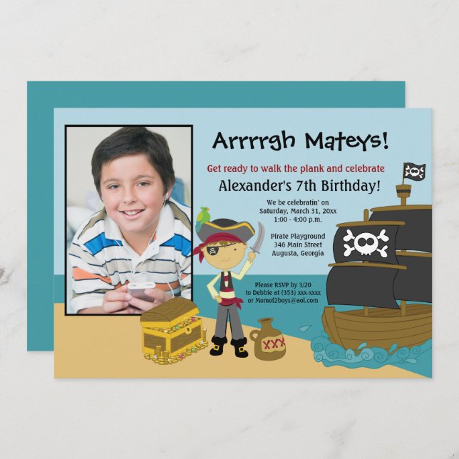 Pirate Ship Photo Boy's Birthday Invitation 5x7 (Front/Back)