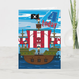 Pirate Ship Scene 4th Birthday Card