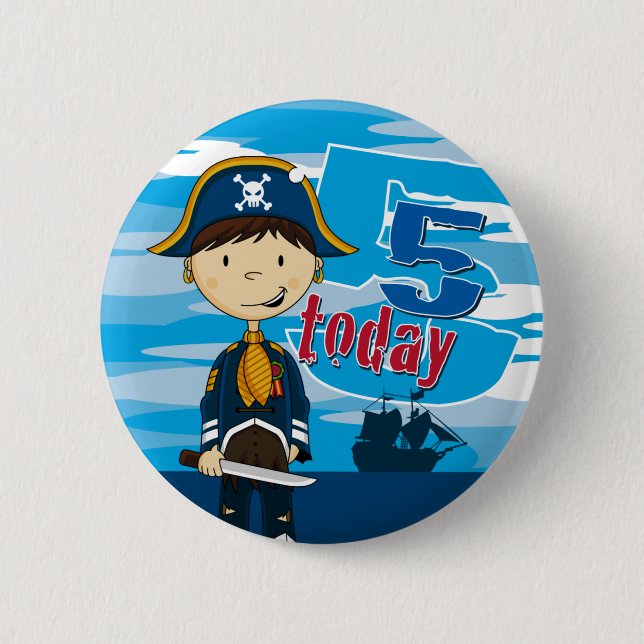 Pirate Ship Scene 5th Birthday Button Badge (Front)