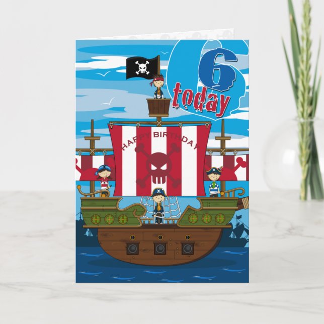 Pirate Ship Scene 6th Birthday Card (Front)