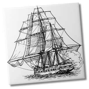 Pirate Ship Silhouette Ceramic Tile