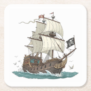 Pirate Ship Square Paper Coaster