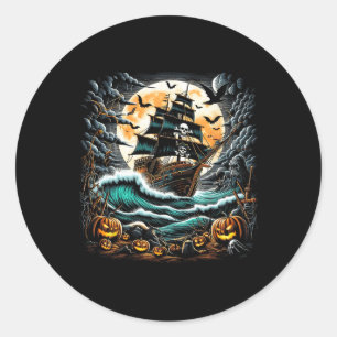 Pirate Ship Storm Halloween Boat Captain Boating R Classic Round Sticker