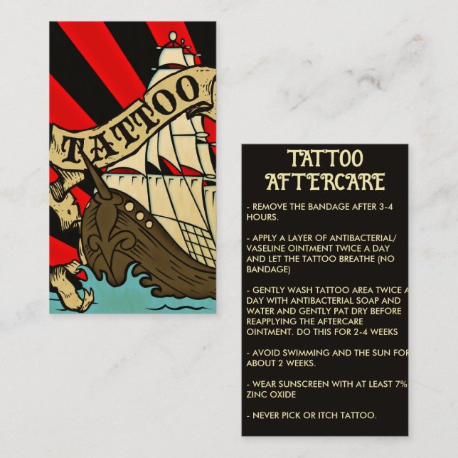pirate ship tattoo aftercare instructions business card (Front/Back)