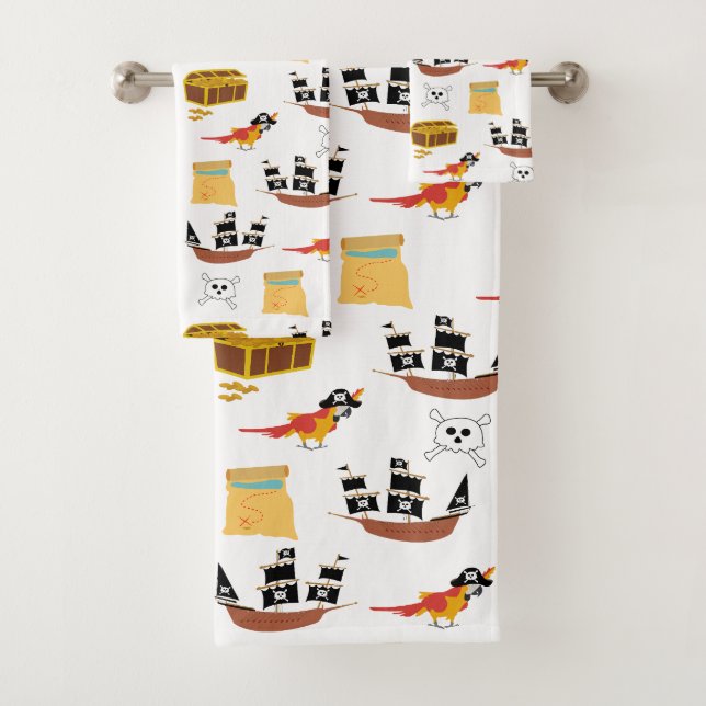 Pirate Ship Treasure Chest Theme Pattern Bath Towel Set (Insitu)