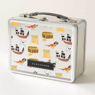 Pirate Ship Treasure Chest Theme Pattern Metal Lunch Box
