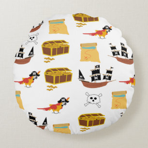 Pirate Ship Treasure Chest Theme Pattern Round Cushion