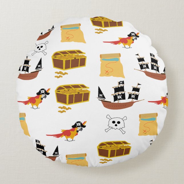 Pirate Ship Treasure Chest Theme Pattern Round Cushion (Front)