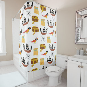 Pirate Ship Treasure Chest Theme Pattern Shower Curtain