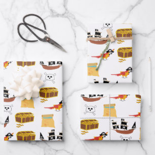 Pirate Ship Treasure Chest Theme Pattern Wrapping Paper Sheet