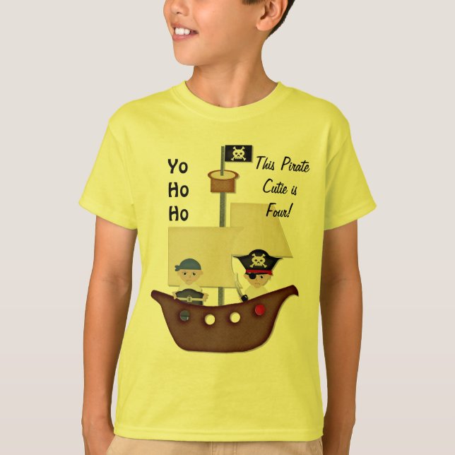 Pirate Ship Treasure Fourth Birthday T-Shirt (Front)