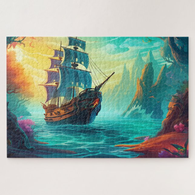 🌅Pirate Ship Treasure Hunt  Jigsaw Puzzle (Horizontal)