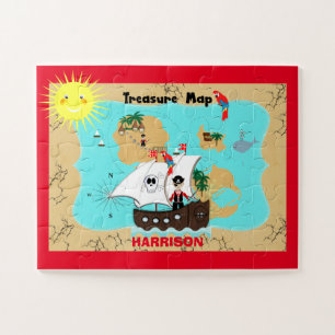 Pirate Ship Treasure Map Cute Personalised Kids Jigsaw Puzzle