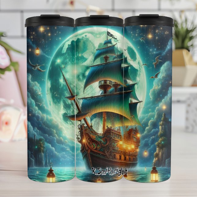 Pirate Ship Under a Giant Moon Thermal Tumbler (Creator Uploaded)