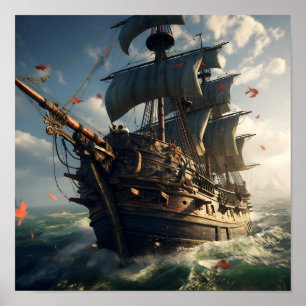 Pirate Ship under Bright Skies Poster