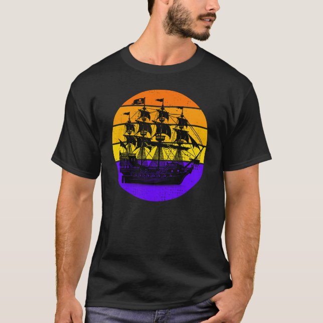 Pirate Ship Vintage Sunset T-Shirt (Front)